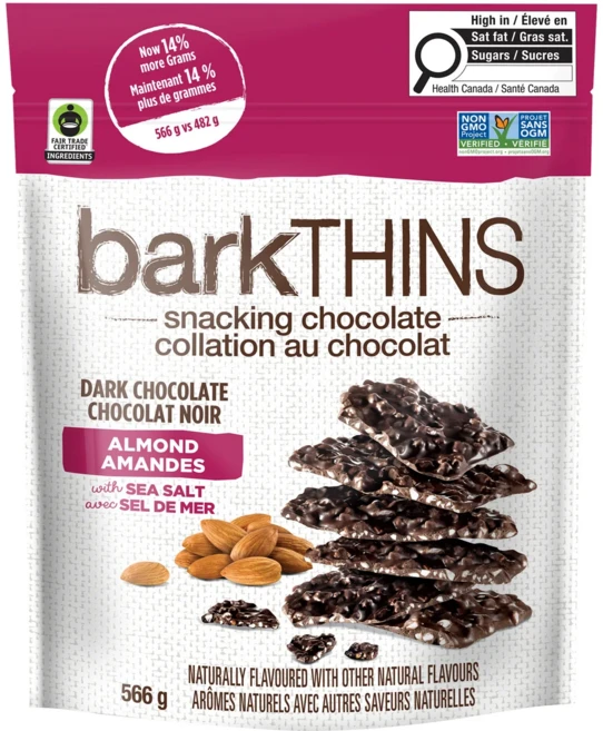 바크씬 Barkthins 다크 초콜릿 아몬드 & 씨솔트 스낵 566g 캐나다 코스트코, 1개 - 쿠팡