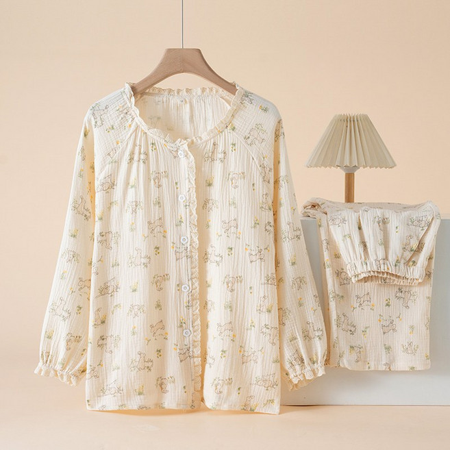 코코부 순면100 이중 거즈면 요루면 프릴 여성 잠옷 세트