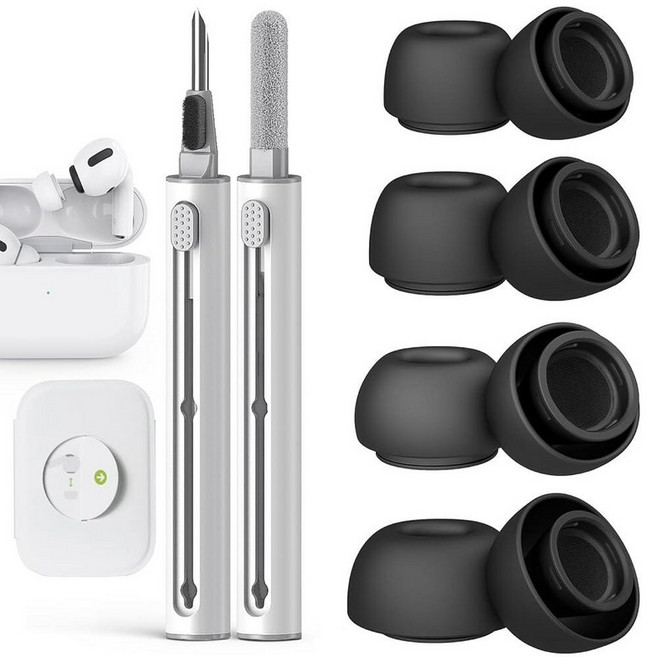 Pohgelan 에어팟[호환] 프로 2대/1대 호환교체용 이어 팁과 호환 소음 감소 구멍 내장 더스트 가드 스크린 클리너 키트가 있는 USB-C 충전 케이스용 4가지 사이즈S/, Pohgelan 에어팟 프로 2세대/1세대 교체용 이어, 블랙