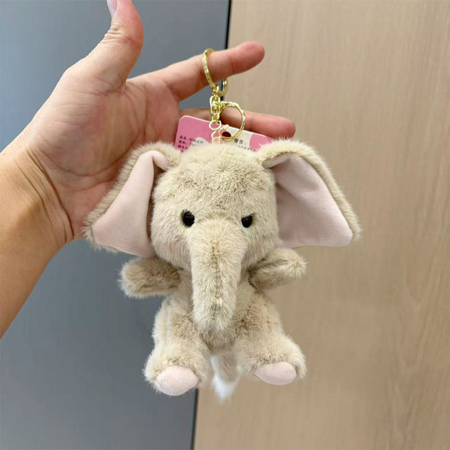 新款呆萌大象毛絨吊飾鑰匙扣公仔玩偶抓娃娃小禮品, 駝色,12cm, 1個