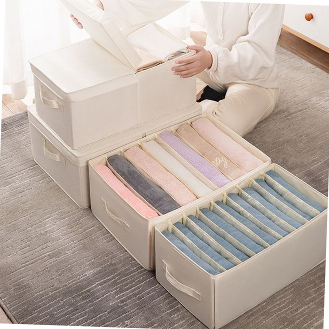 린넨 옷장 서랍 수납정리함 칸칸이 속옷수납장리 옷정리트레이 칸막이티셔츠, 9칸덮개형