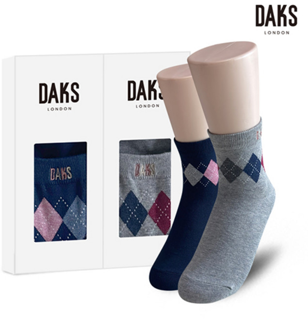 닥스(시즌잡화) [닥스양말] 숙녀2족세트 면중목 작은아가일 23902