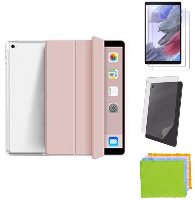 강화유리필름2장+후면쉴드 갤럭시탭A7 라이트 8.7 북커버 케이스 SM-T220 T220N T225 T225N Lite 삼성 케이스나라, 핑크+강화유리2장+후면쉴드