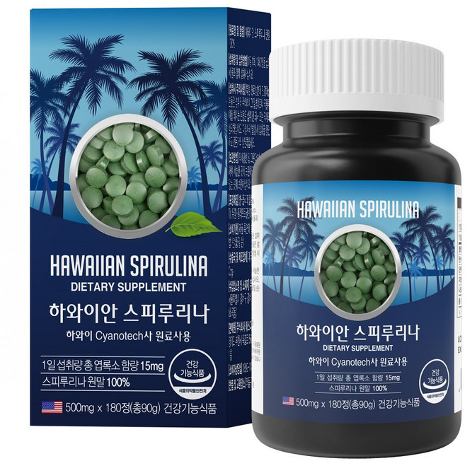 하와이안 스피루리나 원말 100%, 90g, 1개, 180정