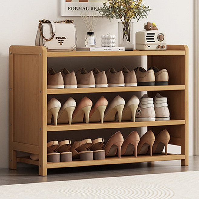 Fowod 대용량 현관 신발정리대 대나무 신발장 다용도 신발 수납장, 4단, 원목색(80cm)