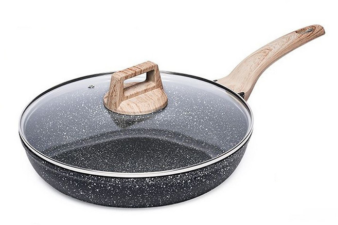 논스틱 후라이팬 논스틱 화강암 유리뚜껑 후라이팬 계란팬 오믈렛팬 스톤조리용품 셰프팬 PFOA프리 뚜껑 포함(28cm), 1개