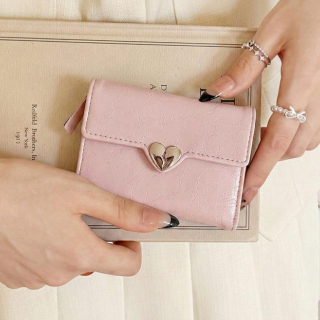 샤샤벨 크랙 하트 반지갑 여성 학생 카드지갑 캐주얼 여자 지갑