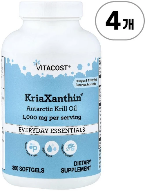 비타코스트 크리아잔틴 남극 크릴 오일 Vitacost KriaXanthin® Antarctic Krill Oil 300정, 4개 - 쿠팡