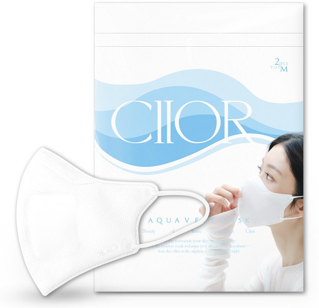 Ciior 씨오르 M 중형사이즈 수분 촉촉 기내용 가습 아쿠아 브이핏 마스크, 화이트, 3개, 2매입