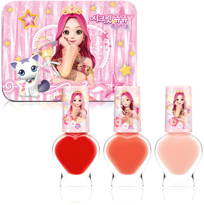 리틀블링 시크릿쥬쥬 별의여신 틴케이스 어린이 네일 3종 세트, 1개, 체리핑크 + 오렌지핑크 + 달콤핑크