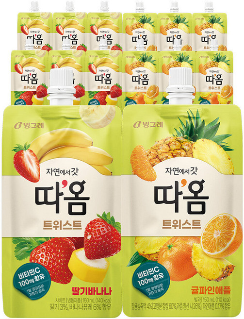 빙그레 따옴 트위스트 딸기 바나나 6개 + 귤 파인애플 6개 (총 12개) / 아이스크림, 12개, 150ml
