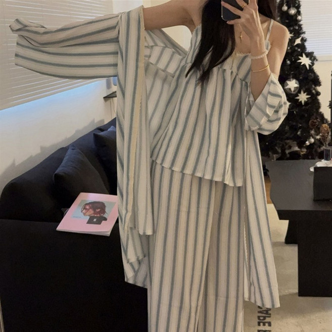 스트라이프 홈웨어 파자마 잠옷세트 쓰리피스 [나시+팬츠+로브]