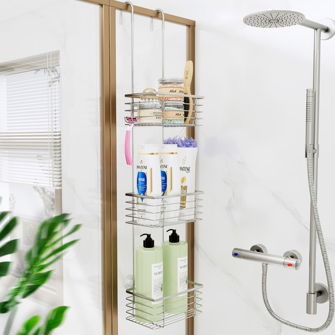 원기화 304 스테인레스 다용도 걸이형 욕실 선반 욕실 유리 칸막이에 걸린 걸이, 1개, 실버