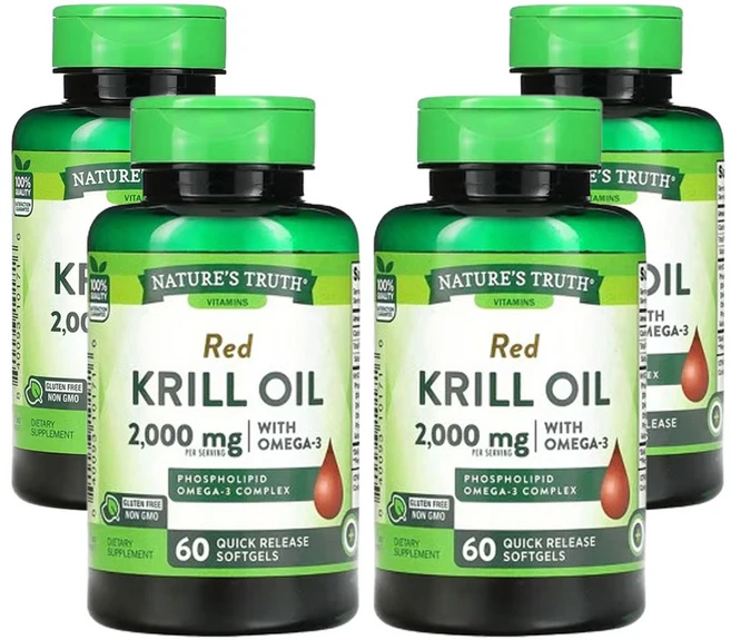 네춰스 트르스 오메가-3 함유 레드 크릴 오일 2 000mg 신속 방출 소프트젤 60정, 4팩 - 쿠팡