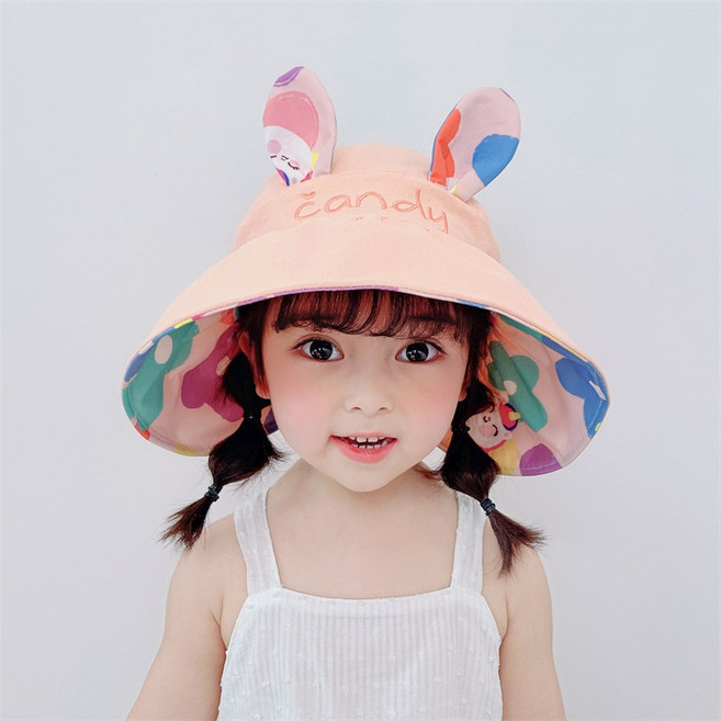 Annie 兒童可愛兔耳朵遮陽空頂帽 漁夫帽 兒童防曬帽 48-54cm