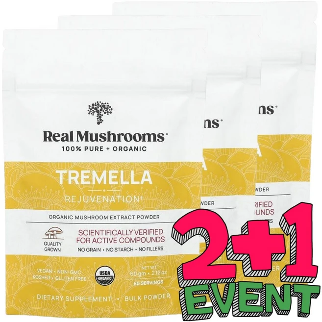 Real Mushrooms 리얼 머쉬룸 오가닉 흰목이버섯 추출 파우더 Tremella Powder, 60g, 3개 - 쿠팡