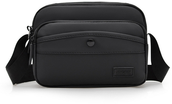 男士輕便帆布斜背包 大容量時尚休閒胸包, 黑色