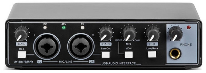 오디오 음향 디지털 믹서 오인페 호환 사운드 카드 스튜디오 녹음 전문 usb 인터페이스 사운드 장비 루프백 모니터링 녹음용 48v 팬텀, 가스-md22, GAX-MD22-Black