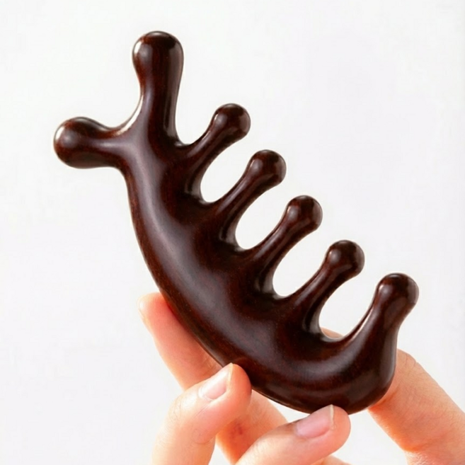 퓨에뜨 두피 괄사 머리 마사지기 얼굴 코 지압기, 브라운, 1개