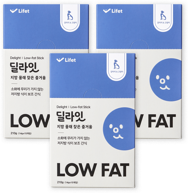 라이펫 반려동물 딜라잇 low fat 영양 간식 스틱, 210g, 소화기능/췌장/위개선, 3개