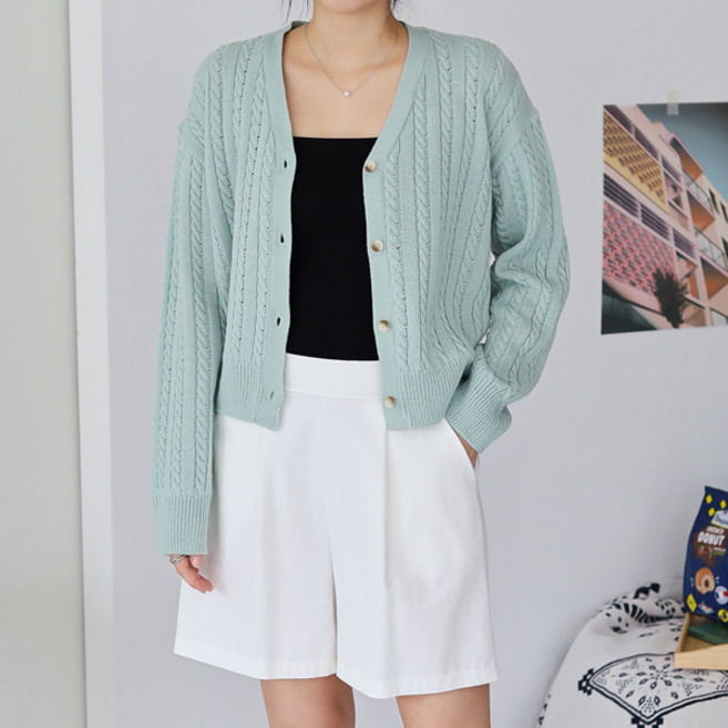 봉봉스토리 쿠아르 여성용 꽈배기 골지 브이넥 가디건 + 7가지 색상