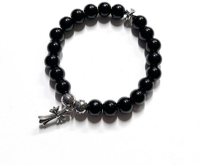 남자 팔찌 오닉스 십자가 블랙 원석 팔찌 크롬