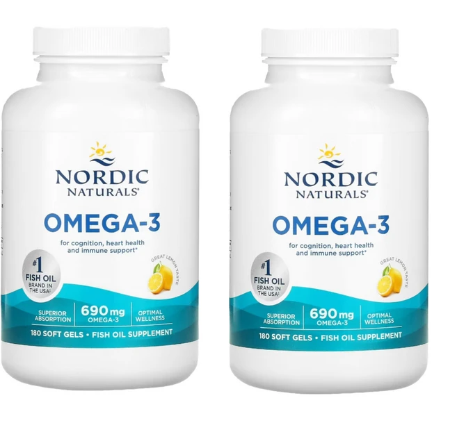 노르딕내츄럴스 오메가 3 690mg 레몬 맛 소프트 젤, 180정, 2개 - 쿠팡