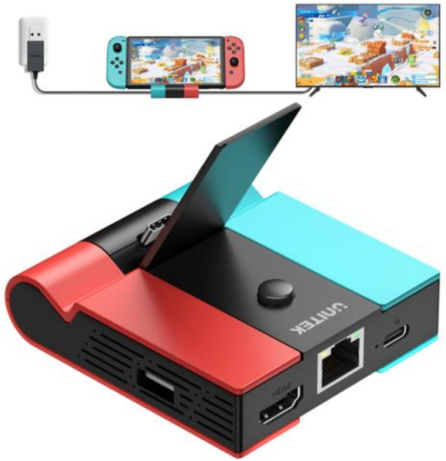 Unitek 닌텐도 스위치 OLED용 게임 독 45W PD 충전 LAN 기가비트 이더넷 4K HDMI 허브 TV용 게이밍 도킹 스테이션, 02 D1080A