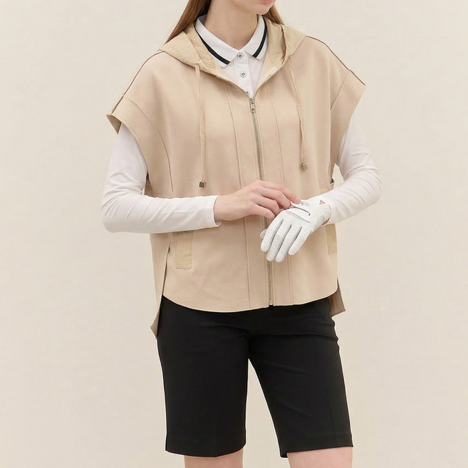 엠엠스포츠 여성 봄 가을 루즈핏 후드 골프 조끼 빅사이즈 베스트 골프웨어