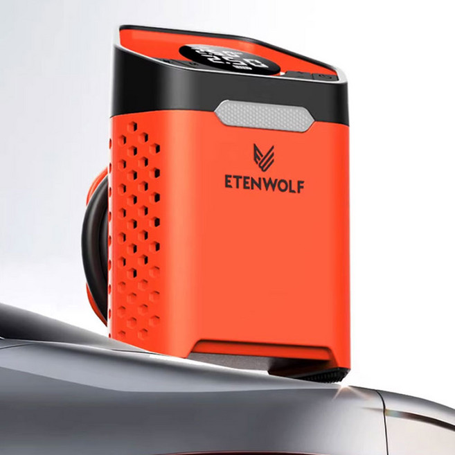 [스마트박스]에텐울프 ETENWOLF V3 휴대용 차량용 무선 전동 에어펌프 타이어 공기압 측정 기능 탑재, 블랙, 1개