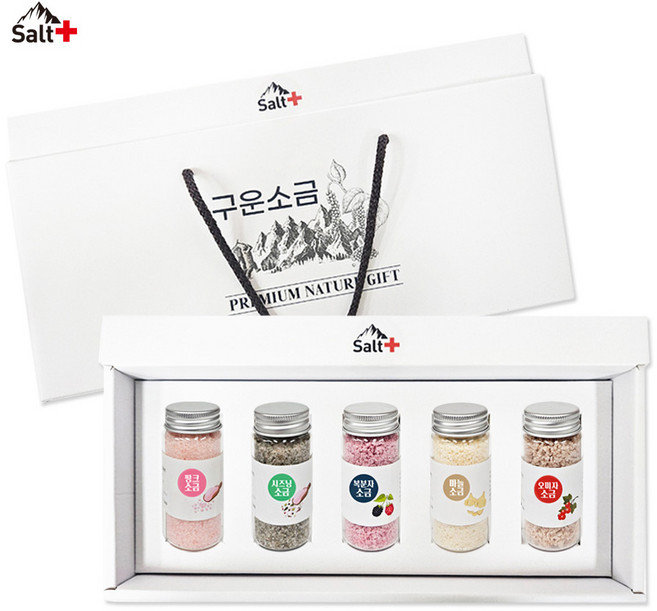 솔트플러스 구운소금 미니 숏 5종세트-마늘 복분자 오미자 시즈닝 핑크 소금, 1세트, 270g