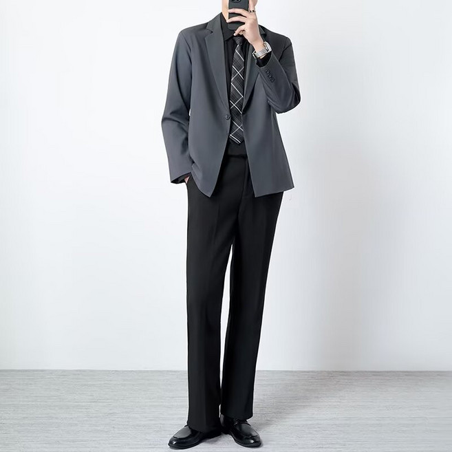 男士商務休閒春秋款職業正裝修身西裝男裝時尚4件套裝