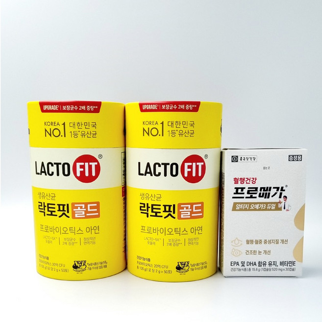 락토핏 골드 생유산균 + 증정용 프로메가 알티지 오메가3 듀얼 30캡슐, 2개, 100g