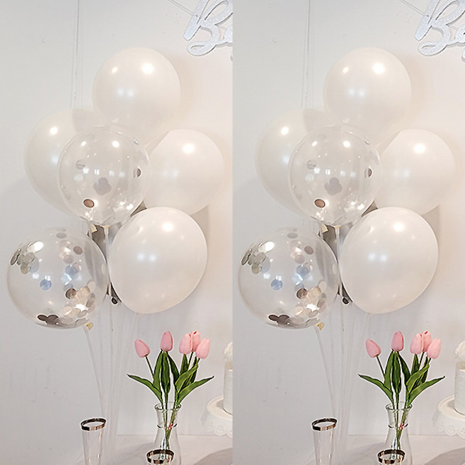 올리브파티 펄풍선 하트 풍선 풍선꽂이 풍선스탠드 2개 생일파티용품 세트, 1세트, 컨페티화이트