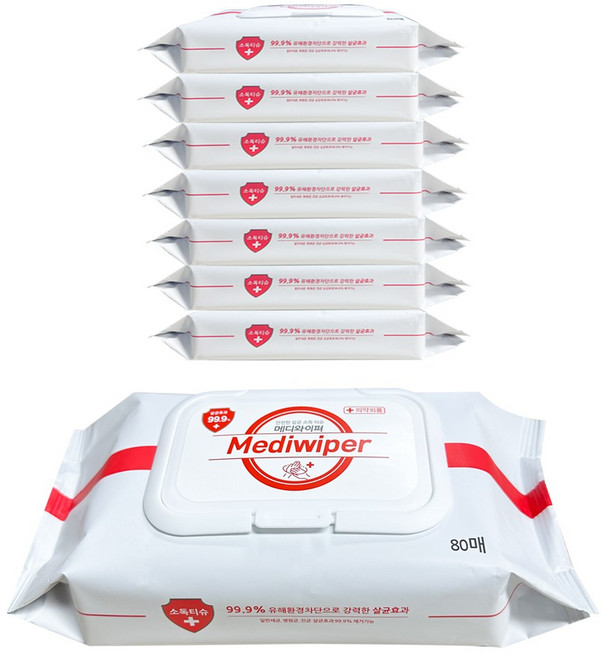 메디와이퍼 손소독 티슈 캡형, 80매, 7개
