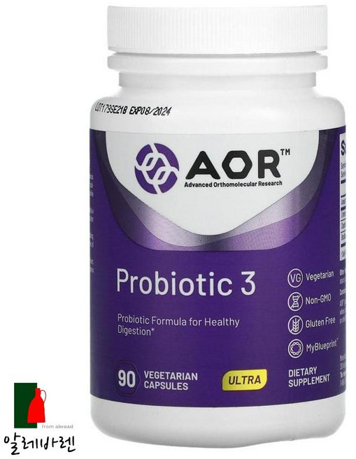 어드밴스드 어소모레큘러 리서치 AOR 프로바이오틱 3 90 식물성 캡슐, 1개, 90정