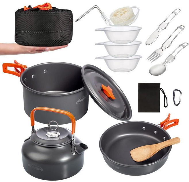일본 직배송 Overmont DS-300 알루미늄 조리도구 세트 야외용 냄비 주전자 보관 가방 포함 캠핑용 23인용, DS-300 Cooker Set, 1개, 1)DS-300 Cooker Set