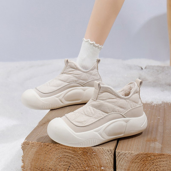 POMTOR 앵클부츠 여성운동화 슬립온 통굽 키높이 겨울운동화 기모 부츠