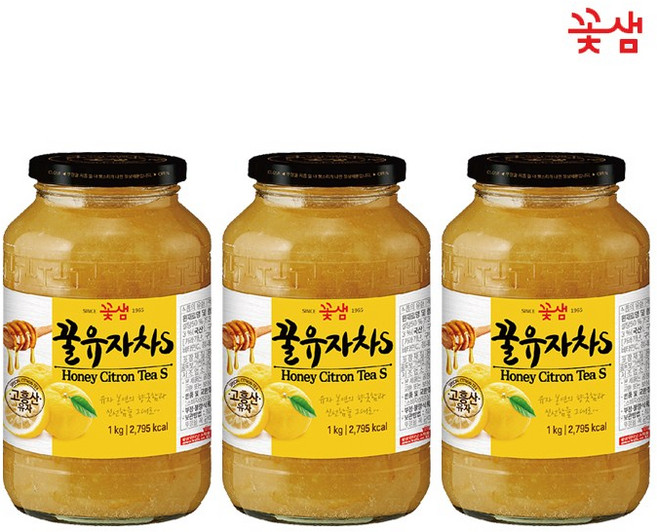 꽃샘 꿀유자차S, 유자차, 1kg, 3개, 1kg, 1개입