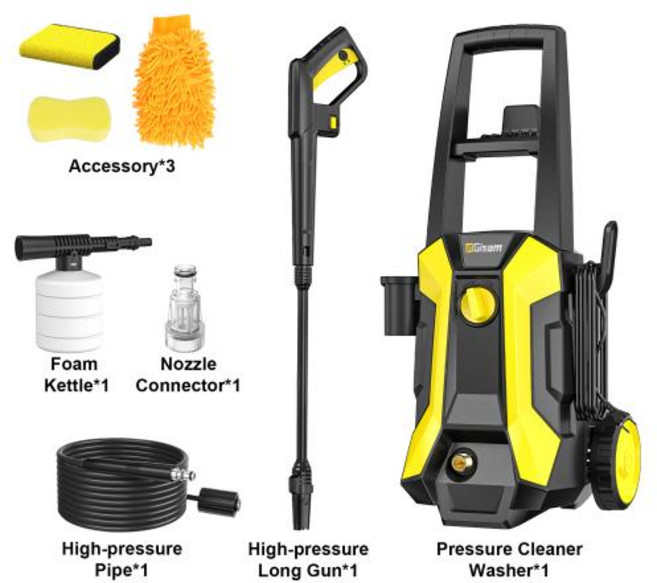 고압 세척기 2200W 180바 올인원 조절식 노즐 8m 호스 차량 진입로 파티오 울타리, High Pressure Washer, 전기