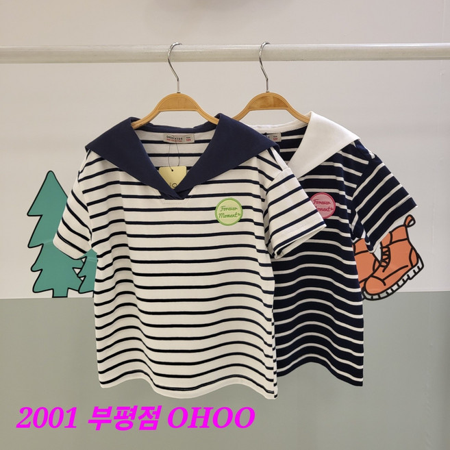 오후 부평점 여아친구들 인기템##깔끔 단정느낌##산뜻한 세일러 스트라이프 반팔티셔츠