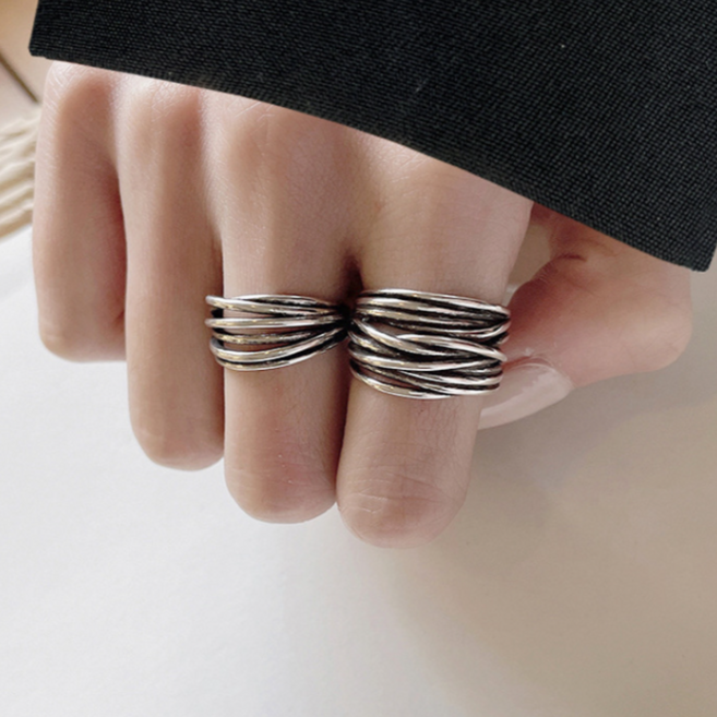 헤이주 [1+1] 실버925) 레트로 스타일 지그재그 레이어드 반지 세트