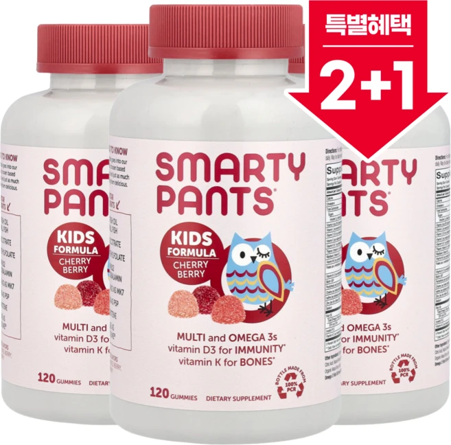 2+1 스마티팬츠 키즈 포뮬라 체리 베리맛 구미젤리 120개 / 해외직구 미국정품, 3개, 120정 - 쿠팡
