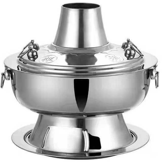 老北京鴛鴦鍋 不鏽鋼木炭火鍋 涮肉鍋, 本色---鴛鴦鍋,特厚款32cm, 1個, 32cm