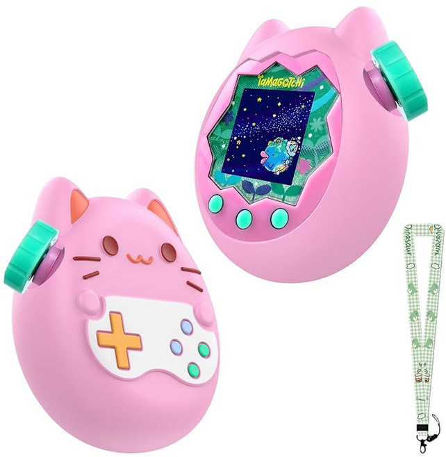 Tamagotchi Paradise(다마고치 파라다이스) 용 케이스 전자 애완 동물 장난감 어린이용 케이스 전면보호덮개 실리콘 케이스 HUKWIMO 목걸이용 공룡 무늬 스트랩 포함