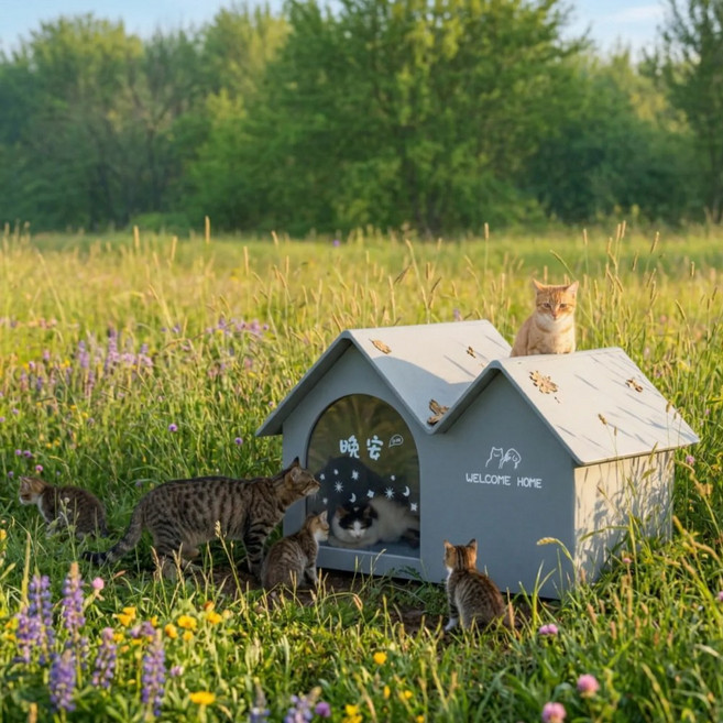 가온라이프 반려동물 냉난방하우스 4계절용 하우스 길고양이 여름집 특대, 1개, 프레임O
