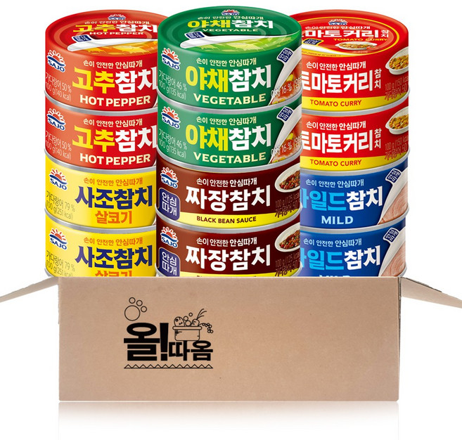 사조 안심따개 참치 100g 6종기획세트 1호(살코기2+야채2+고추2+짜장2+토마토커리2+마일드2), 1개