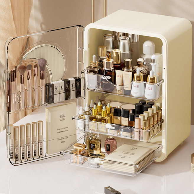 세로형 화장품 수납박스 브러쉬부터 립스틱까지 대용량 화장품 정리함 방수방진, 우아 화이트, 1개