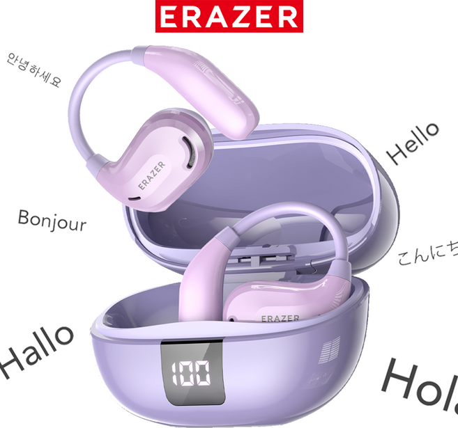 ERAZER XT66PRO 완전 무선 블루투스 이어폰 134개 언어 AI 번역 지원 OWS 베이스 스포츠 이어폰, 보라색, AI 버전