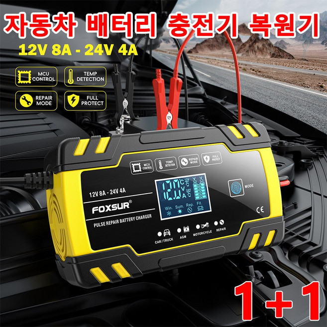 1/1+1 만능 12V 24V 자동차 오토바이 배터리 충전기 복원기 펄스 수리, 170mm, 2개